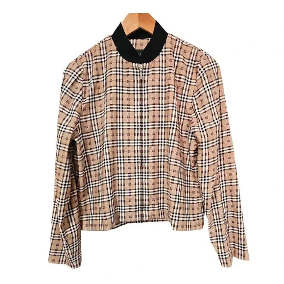 M.H.M. Melissa Harper Plaid Jacket Tan Size Medium - Picture 4 of 7